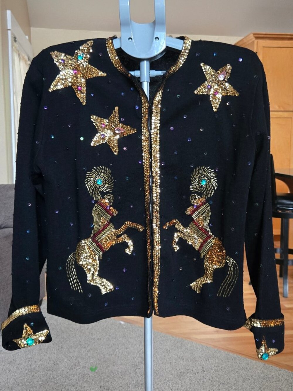 Vintage Outlander sz med wool blend black and gold embellished cardigan horses